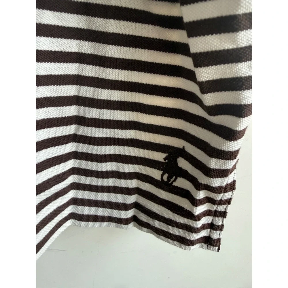Ralph Lauren Brown White Striped Pima Cotton Polo Shirt Mens XXL Pocket Logo